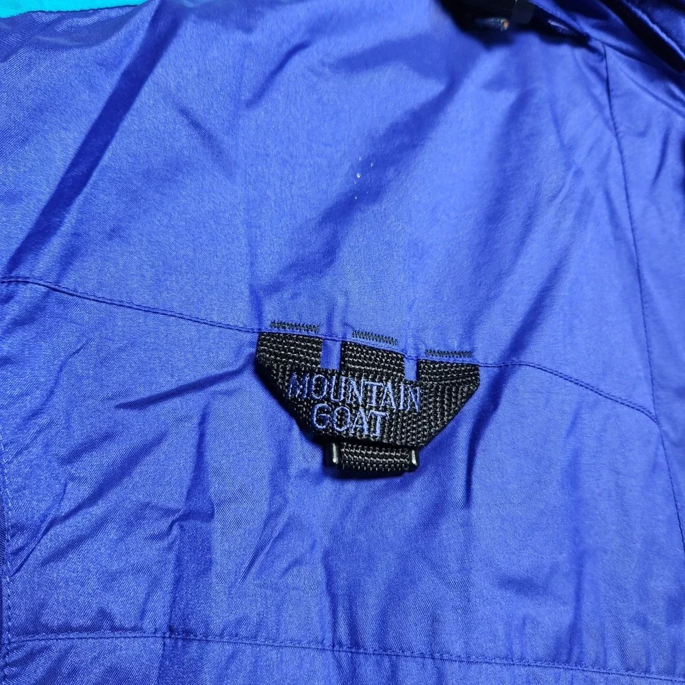 Mountain Goat Vintage Mens L‎ Jacket Blue Teal Color Block Hooded Windbreaker